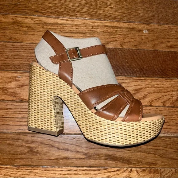 KORKS Dee Wedge Wrapped Platform Brown Faux Leather Straps Women’s Size 8 - Picture 6 of 14